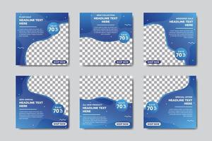 Set of Editable square social media post banner template. Blue gradient background color with stripe line shape. Suitable for media post and web internet ads. Vector illustration with photo college