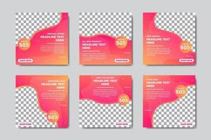 Set of Editable square social media post banner template. Pink gradient background color with stripe line shape. Suitable for media post and web internet ads. Vector illustration with photo college