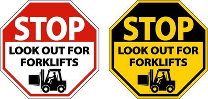 Stop Look Out For Forklifts Sign On White Background vector