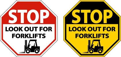 Stop Look Out For Forklifts Sign On White Background vector