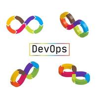 signos devops isométricos. Proyecciones 3d del emblema de operaciones de desarrollo. vector