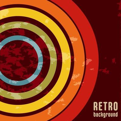 Retro design background with vintage grunge texture and colored round stripes. Vector illustration.