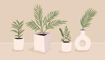 Interior home indoor plants hand drawn vector illustrations set, on beige bacground