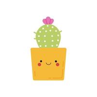 Baby cactus in a cheerful yellow pot isolated on white background vector