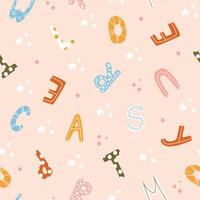 Cute childish seamless pattern with hand drawn textured english letters vector