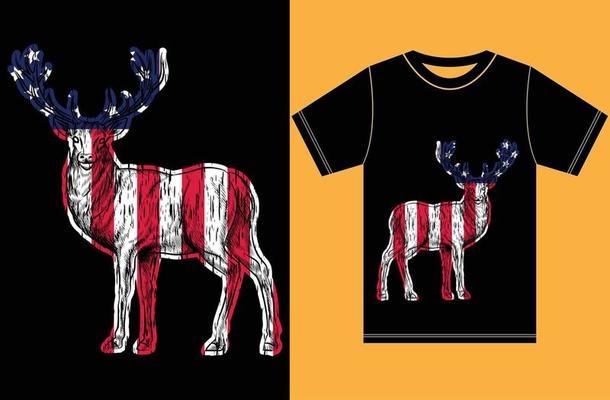 American Flag With Hunting T shirt Design.