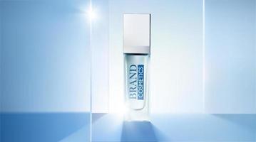 producto cosmético con placas de vidrio transparente azul. presentación del producto, maqueta, mostrar producto cosmético.