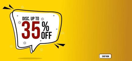 advertising banner with discount text on yellow background. ads in speech bubbles. vector