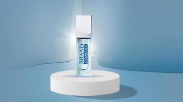 Ads of Cosmetic product on podium with abstract background .cosmetics bottles mockup banner.Realistic 3d vector