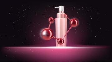 Beauty Skincare products with red molecule.cosmetics bottles mockup banner.Realistic 3d vector