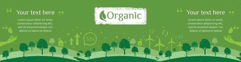 vector de naturaleza, ecología, orgánico, banners ambientales. cartelera o banner web de ambiente verde limpio con estilo grunge