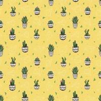 Vector seamless pattern with succulents and cactuses, Trendy tropical design for textile