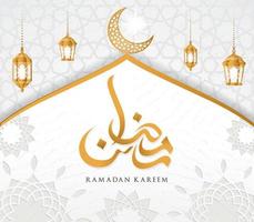 Ramadan Kareem islamic design mosque dome and crescent moon with Arabic pattern and calligraphy vector