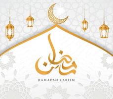 Ramadan Kareem islamic design mosque dome and crescent moon with Arabic pattern and calligraphy vector