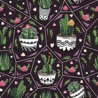 Vector seamless pattern with succulents and cactuses. Creative hand drawn seamless pattern background