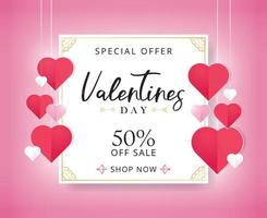 Valentines day sale background with heart shaped vector