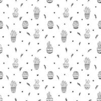Hand drawn seamless pattern with cactuses and succulents vector