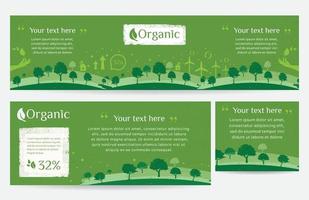 Vector set of nature, ecology, organic, environment banners. Web banner of Clean green environment with grunge style