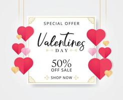 Valentines day sale background with heart shaped vector