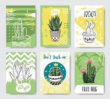Cute and creative cactus card template with hand drawn style vector