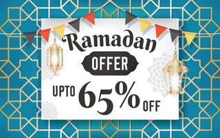 Ramadan Kareem vector sale with lantern and geometric background