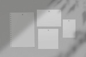 Moodboard template composition with blank photo cards, torn paper, square frames glued with adhesive tape and isolated on white as template for graphic designers presentations, portfolios etc