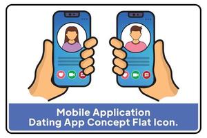 Mobile application. Dating app concept flat icon. Smartphone hand grip. vector