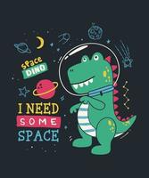 Dinosaur astronaut floating in outer space. Vector clip art illustration