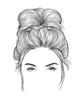 mujer bonita con un peinado de moño desordenado. ilustración de arte de línea vectorial dibujada a mano sobre fondo blanco vector