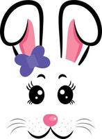 Kawaii Bunny face with purple bow.Rabbit symbol of 20233 year.Vector illustration vector