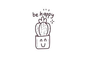 cute cactus sticker icon doodle lineart vector