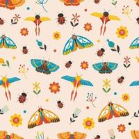 Insect and Flower Seamless Pattern vector