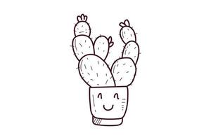 Lindo icono de etiqueta de cactus doodle lineart vector