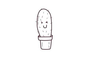 Lindo icono de etiqueta de cactus doodle lineart vector