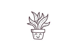 cute cactus sticker icon doodle lineart vector