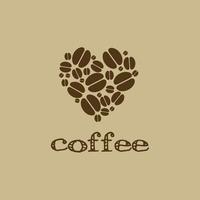 a creative design logo on light brown background in simple style for cafe or coffee shop depicting coffe beans close to each other forming a heart shape