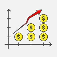 Curve of a currency coin showing an increase in business vector