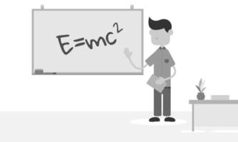 A male teacher is teaching in front of the class. Monochrome version vector