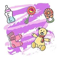 Various kinds of baby stuff. Doodle style vector