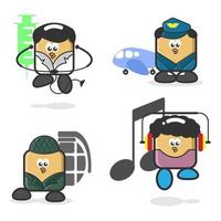 Cute characters in various professions. Doodle design vector