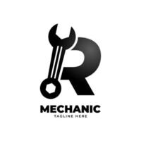 letter R with wrench decorative alphabet vector logo design element