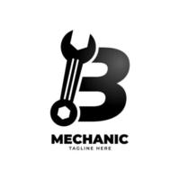 letter B with wrench decorative alphabet vector logo design element