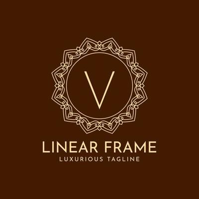 letter V minimalist circle frame linear luxury decoration vector logo design