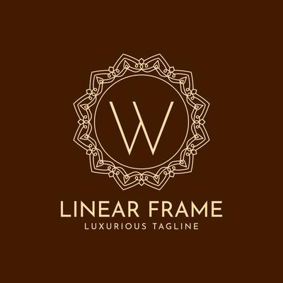 letter W minimalist circle frame linear luxury decoration vector logo design