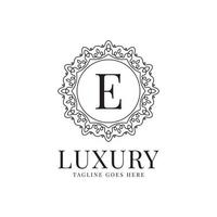 letter E luxury circle minimalist lace decoration vector logo design