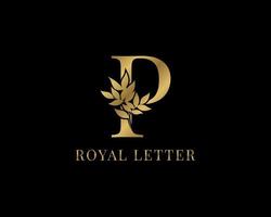 luxury decorative vintage golden royal letter P vector