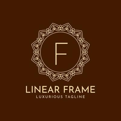 letter F minimalist circle frame linear luxury decoration vector logo design
