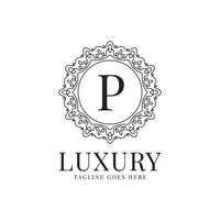 letter P luxury circle minimalist lace decoration vector logo design