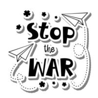 avión de papel y pequeñas flores con letras 'stop the war'. ilustración vectorial para la lucha contra la guerra. vector