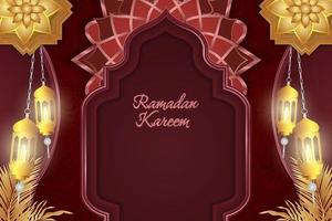 Ramadan Kareem Islamic red and gold luxury with pattern and ornament lamp vector